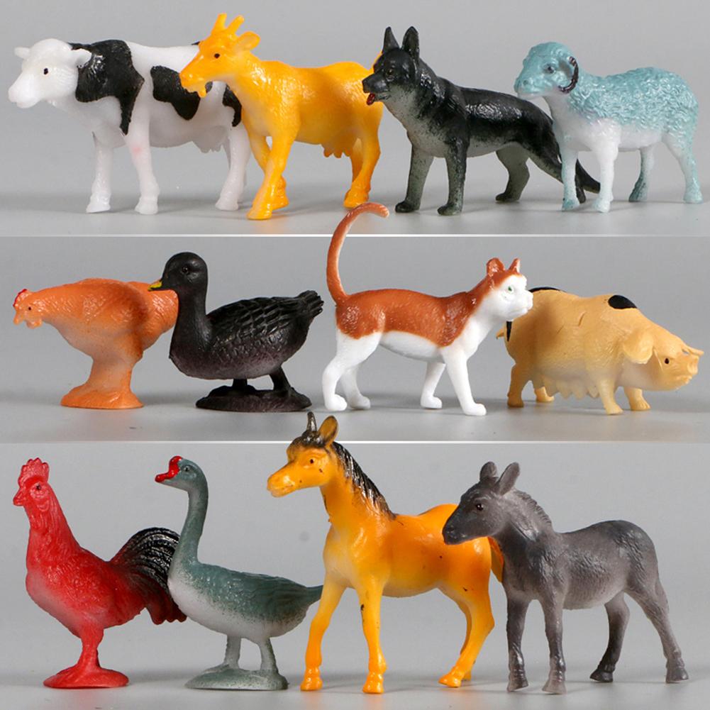 12 stk mini realistisk hest hund gris gård dyr pvc modell bord dekor barn leketøy barn pedagogiske leker for barn