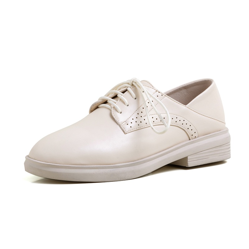 Preppy Stijl Vrouwen Oxford Schoenen Jaar Lente Laced Up Casual Schoenen Street School Plus Size Jonge Dames Kantoor commuter: Beige / 4