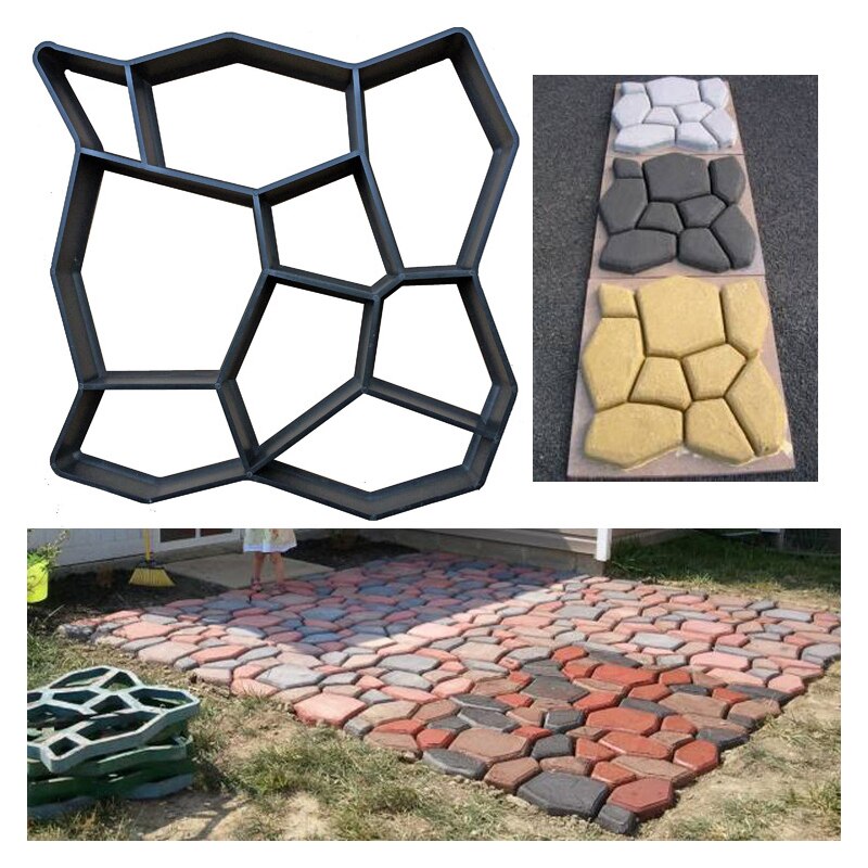12Type DIY Garden Walk Pavement Mold Reusable Path Maker Concrete Molds Manually Paving Cement Brick Stone Road Concrete Molds