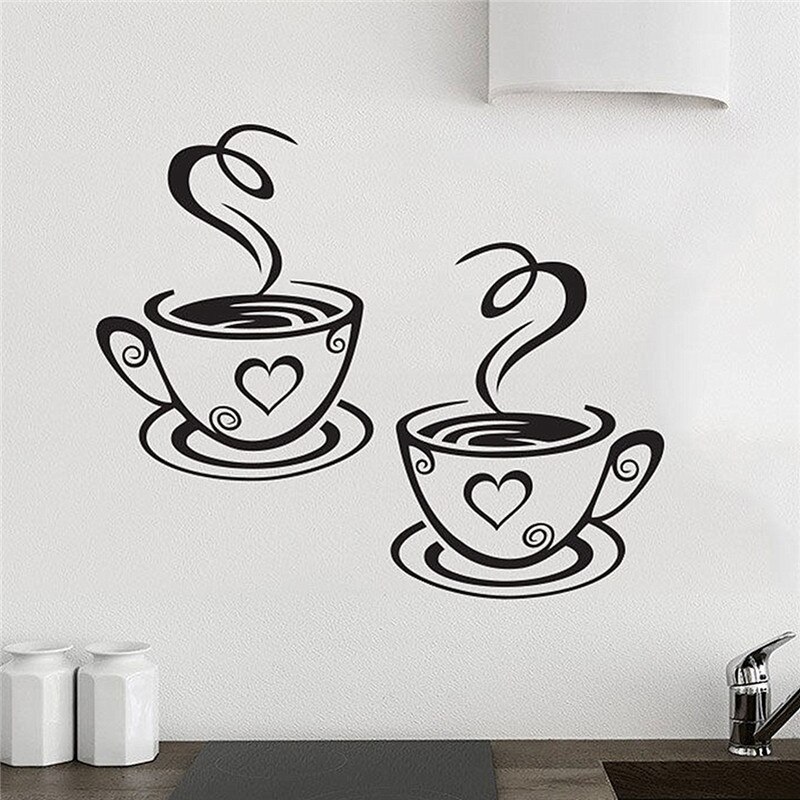 Nyaste vackra kaffekoppar café te väggdekor vinylkonstdekal kök restaurang väggdekor y -256