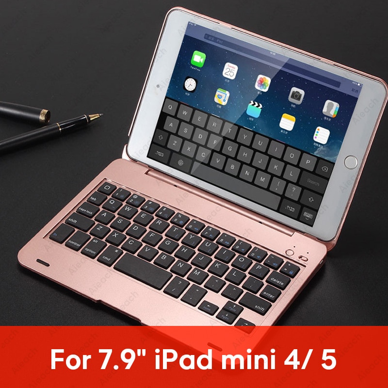 AIEACH 130° Smart Folio Keyboard Case For iPad Air 1 2 Mini 5 4 3 Cover With Sleep/Wake For iPad 5th 6th Pro 9.7 Case: mini 4 5 Rose Gold