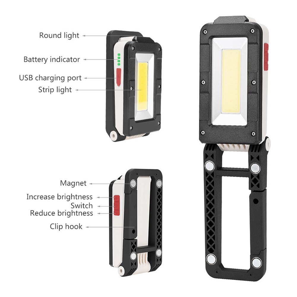 Foldable Magnetic USB Rechargeable LED Work Light COB Inspection Lamp Torch