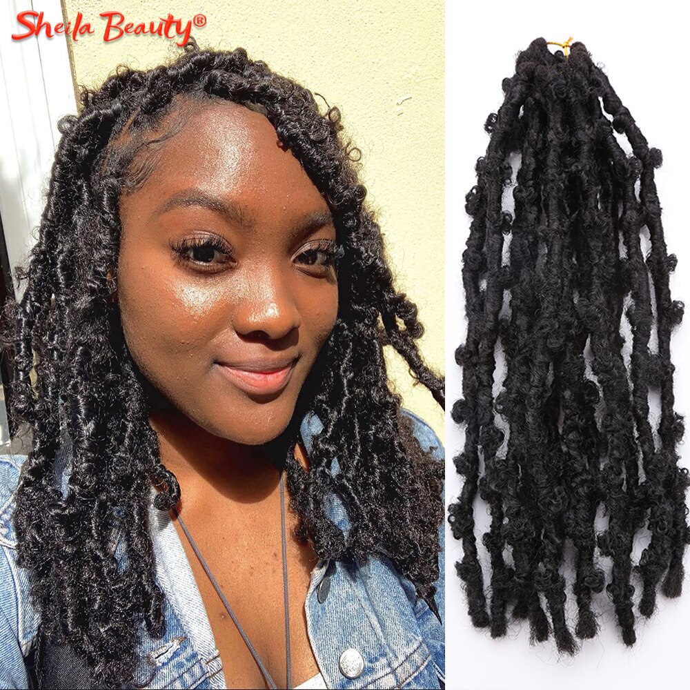 Locs Distressed Crochet Braids Synthetic Pre-Twisted Braiding Hair Extensions Looped Faux Locs: butterflylocs14inch / 1Pcs/Lot