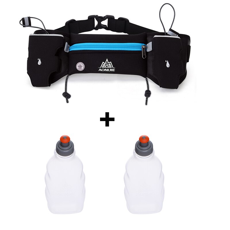 Aonijie løbende taljepakke udendørs sport vandreture racing gym fitness letvægtsreflekterende hydrering bælte vandflaske hoftepose: Blå med flaske