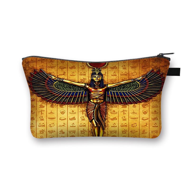 Egyptiskt konsttryck kosmetikafodral kvinnor sminkväskor egypten farao anubis necessär liten handväska läppstiftshållare kosmetisk väska: Shzbaij 05cw