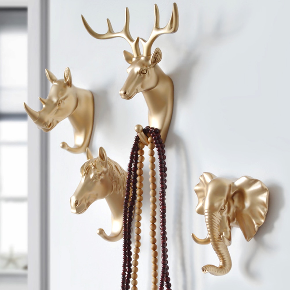 Perchero de pared con cabeza de ciervo, Perchero de ropa autoadhesivo sin marcar para animales, Perchero de exhibición para decoración del hogar, colgador de llaves de almacenamiento para pared