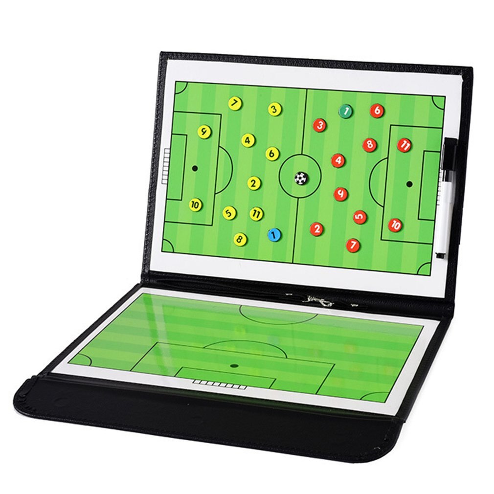 Football Tactic Board 2.5 Fold Coach Board Leather Teaching Board Color Folding Section Magnetic Exercise Command Board