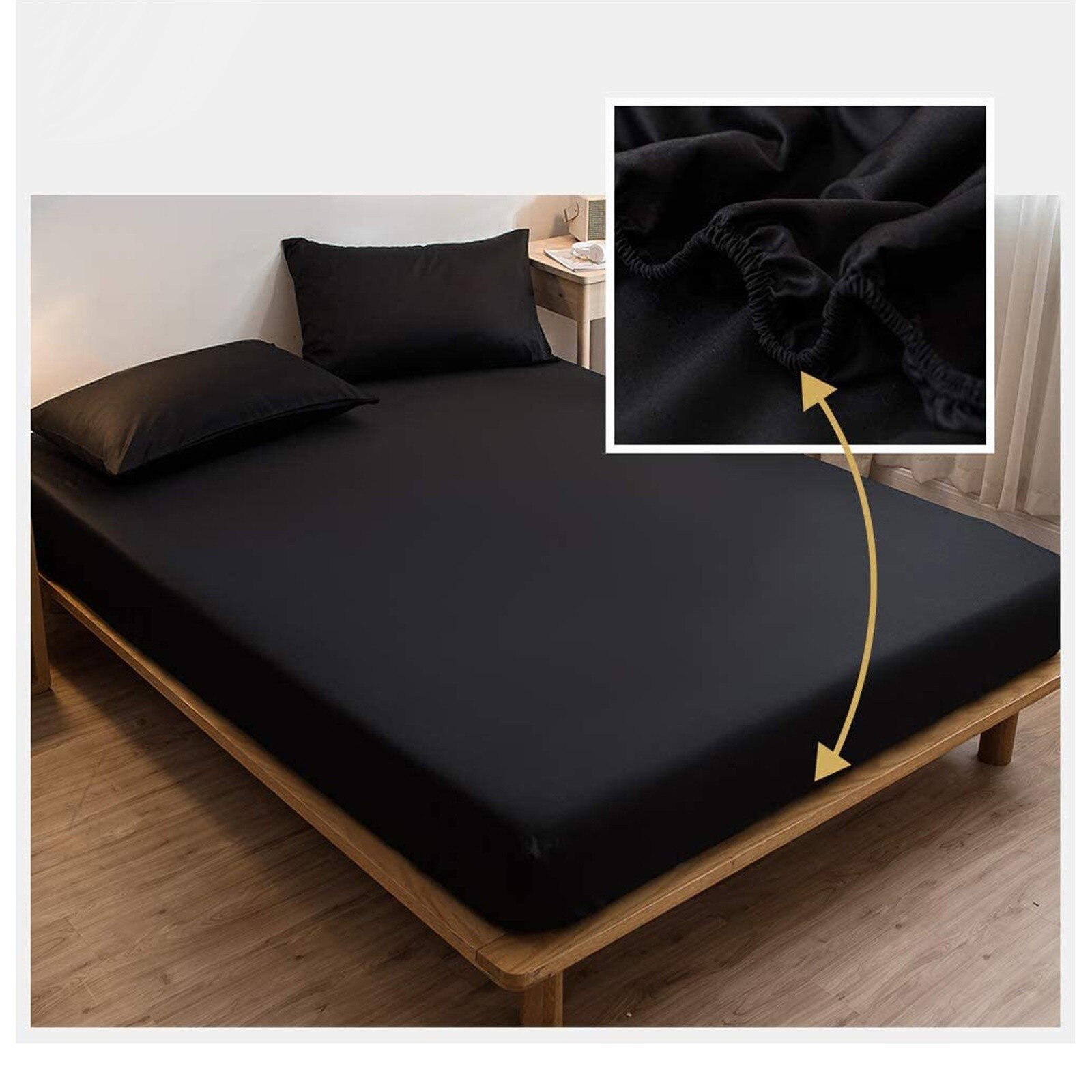 Sort massivt madrasbetræk dækket med rundt omkring elastisk elastik i gummibånd sengetøj sengetøj sengetøj tilbehør  #t1g