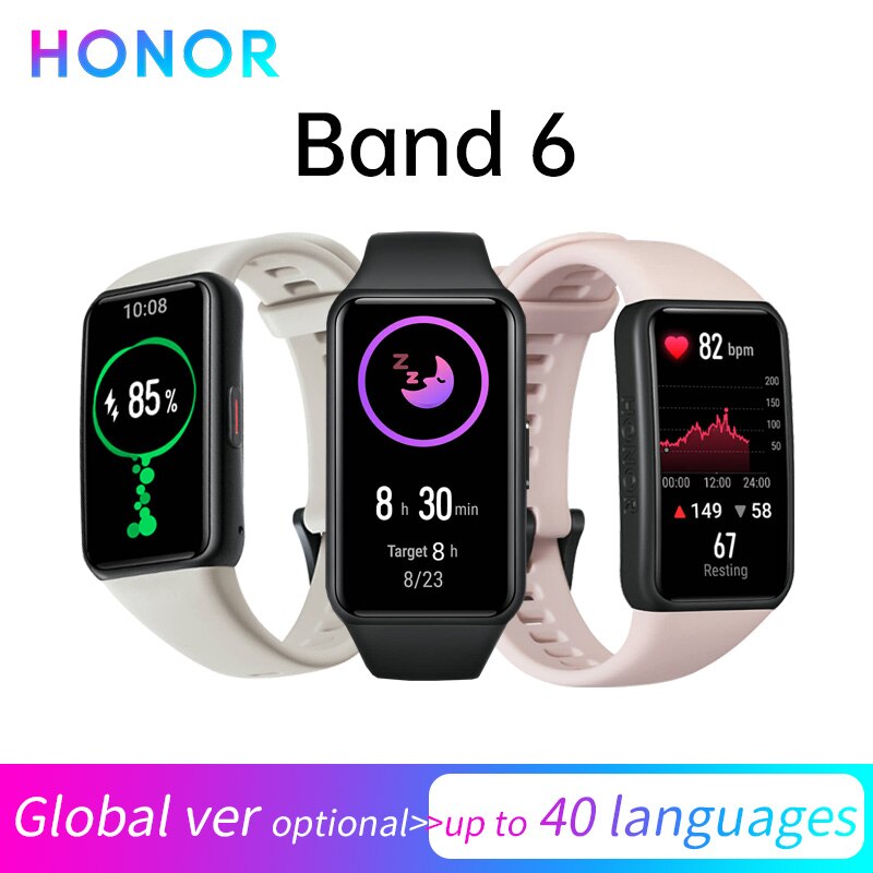 Honor Band 6 Global / CN Version Smartband Bracelet AMOLED Color Touchscreen Blood Oxygen SpO2 Heart Rate Sleep Swim Waterproof