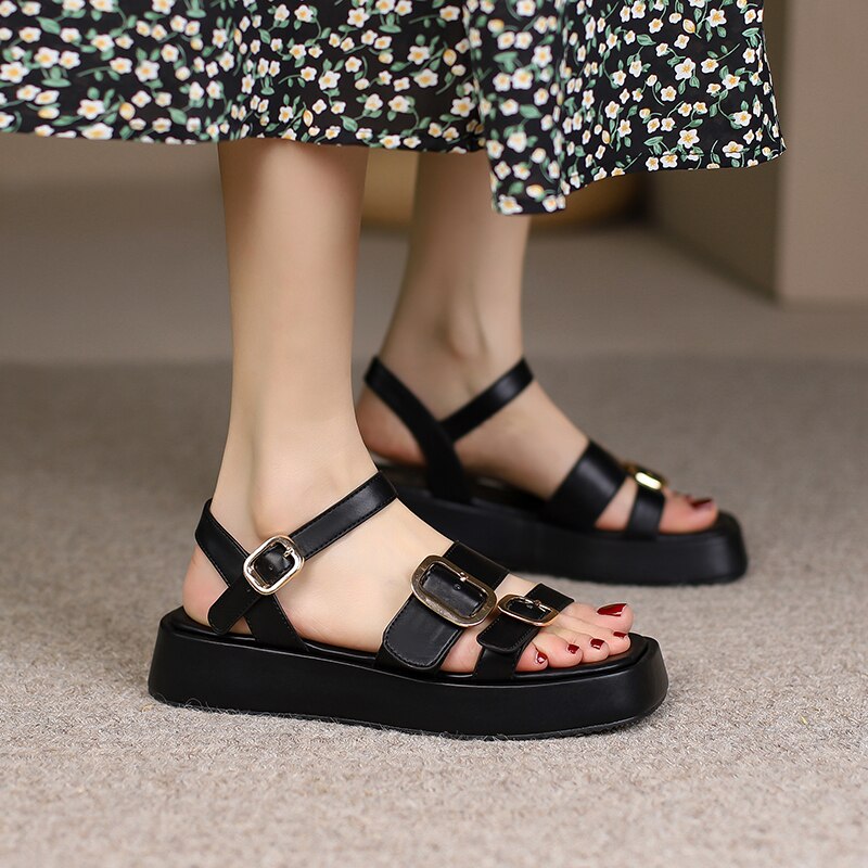 2022 Wedge Female Platform Buckle Strap Street Summer Shoes Punk Beach Wedges Women Sandals Chunky Sandalias De Mujer Plus size: black / 44