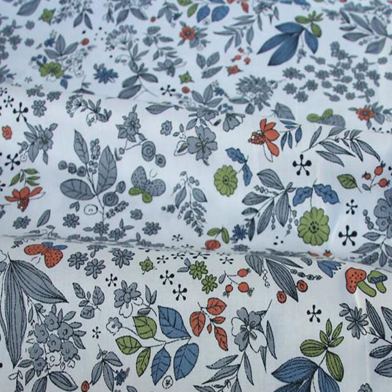 100% de algodón con estampado de flores pequeñas blancas y grises, tela de popelina de algodón, tela de punto, tela de retazos, decoración para el hogar: white