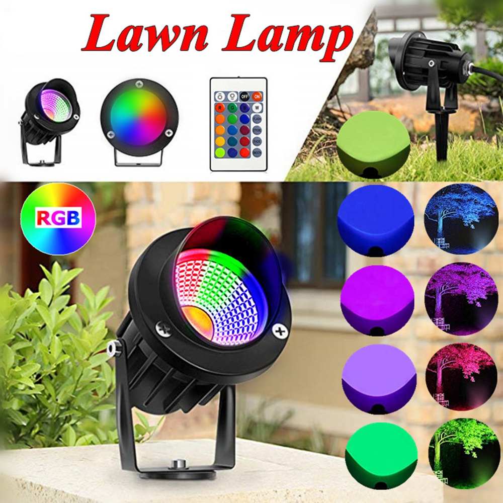 Landscape Lights 10W Waterproof LED Garden Spotlights RGB COB Chip Outdoor Lawn Patio Pathway Spotlight AC85-265V/ AC/DC12V