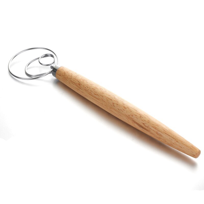 13 inch oak handle flour coil mixer, whisk, flour stick, kitchen baking tool.