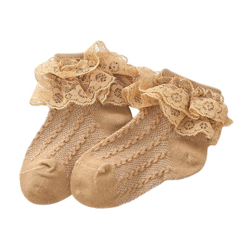 Baby Meisje Sokken Ademend Katoen Kant Ruche Prinses Mesh Sokken Kinderen Enkel Korte Sok Wit Roze Geel Meisjes Kids Peuter: BR / 1-2Y