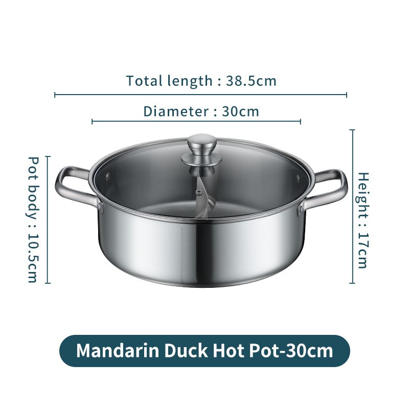 Vandhome Chinese Pot Met Deksel Soeplepel 18/8 Rvs Koken Pot Dubbele Smaak Pot Keuken Kookgerei: With interval 30cm