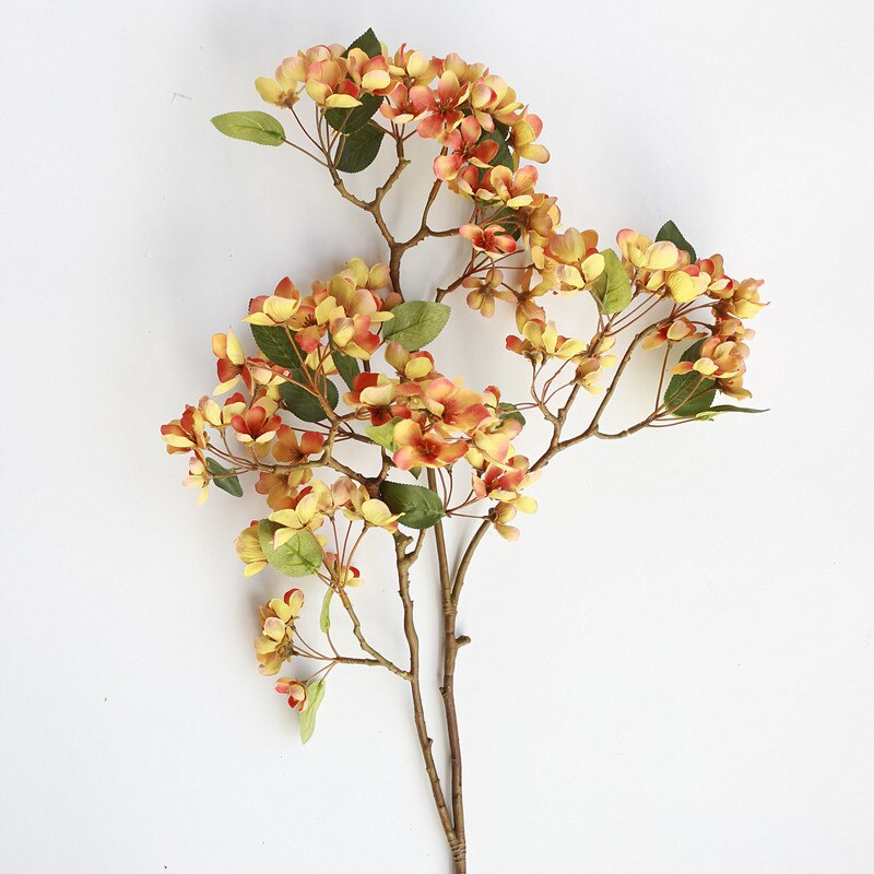 Kunstmatige kersenbloesem perenbloesem perzikbloesem kersenbloesem tak bruiloft decoratie kunstbloem buitendecoratie: Oranje