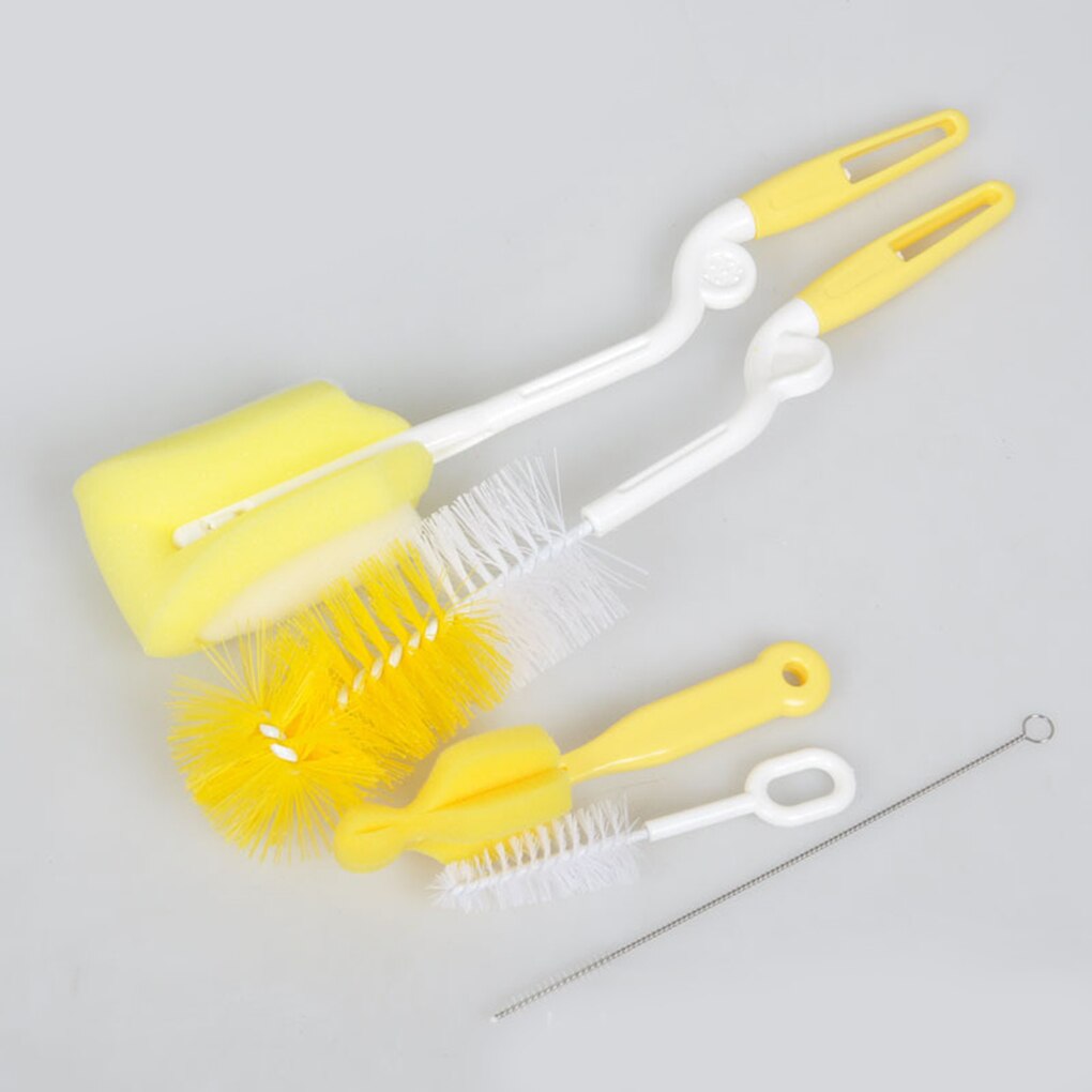 5 pçs esponja giratória náilon cerda garrafa de bebê escova de limpeza do bocal conjunto de escova cor aleatória
