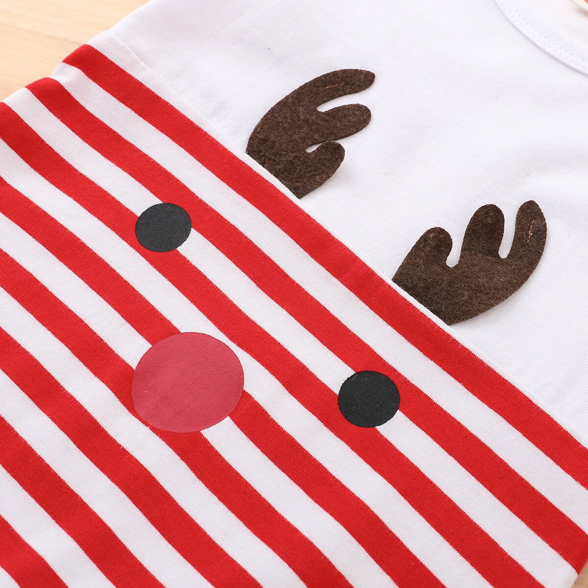 2 stk baby christmas romper outfits, tegneserie hjorte mønster striber o-hals langærmet jumpsuit + hat dragt til småbørn, piger