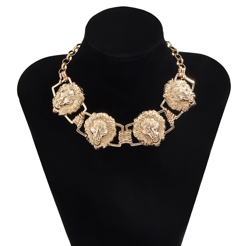 Gselling Fashion Hip-Hop esagerato teste di leone multiple collana girocollo collana con ciondolo in metallo donna Street Style Jewelry Party: GOLD