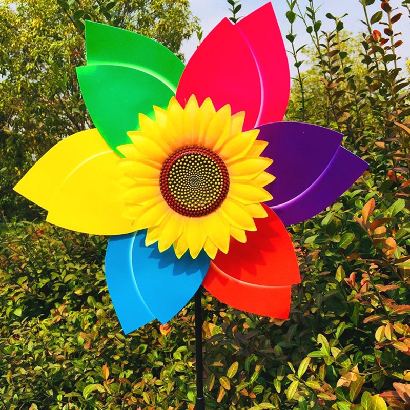 Moulin à vent tournesol piquet en métal décor extérieur pour votre Patio et la pelouse tournant tournesol vent Spinner piquet décor de jardin: Ivoire