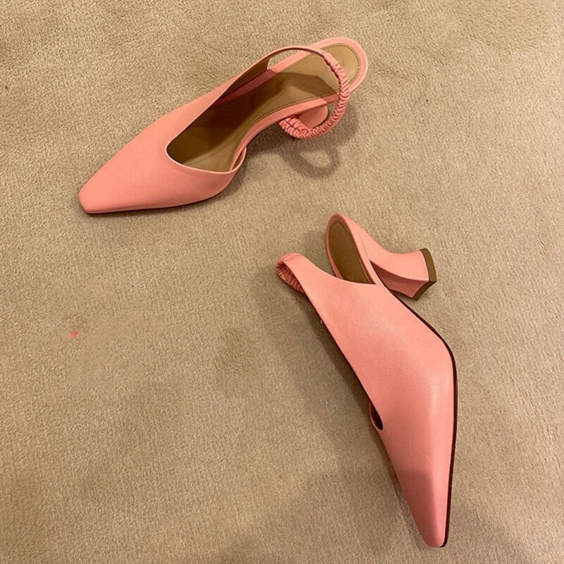Roze Vierkante Neus Hoge Hakken Vrouwen Retro Effen Kleur Slingback Sandalen Vrouwen Lente/Zomer Mode Vrouwelijke schoenen