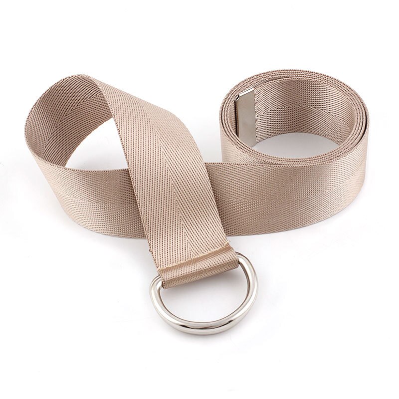 Harajuku Women Belt Solid Red Black Unisex Double D Ring Canvas Strap Female Long Waist Belts For Jeans: Khaki