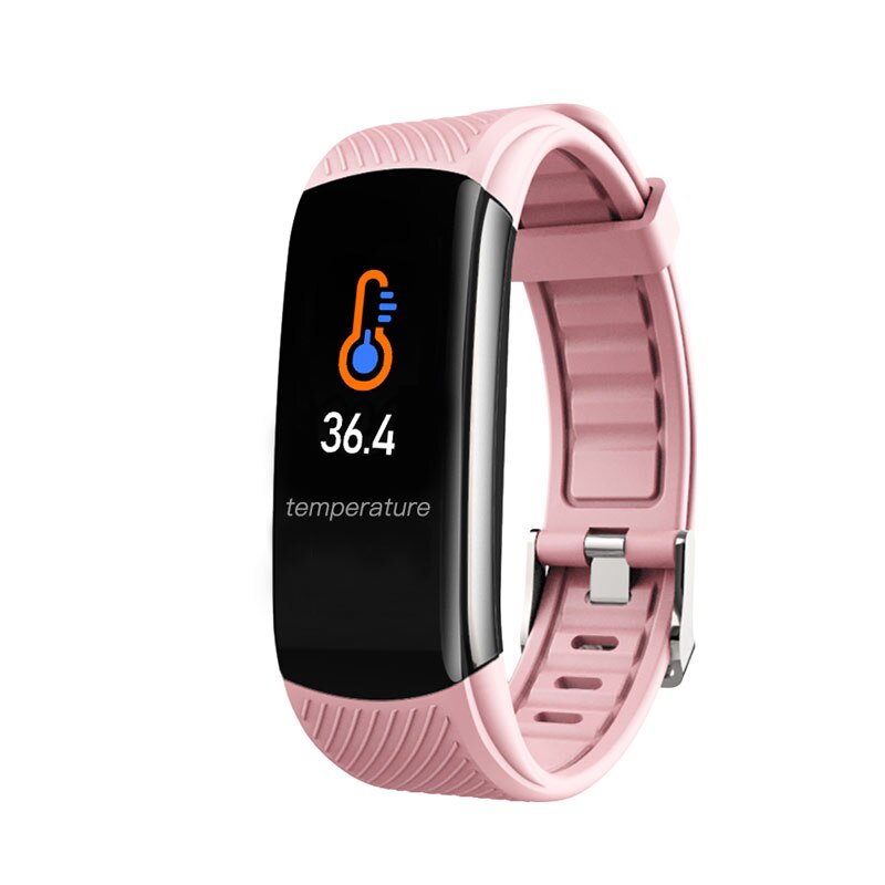 Sporthorloge heren digitaal lichaamstemperatuur polshorloges dames elektronische digitale klok siliconen band bloeddruk android ios: Roze