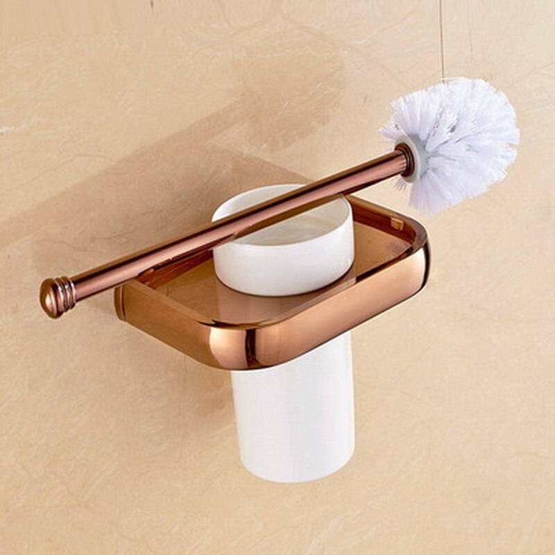 Wall Mounted Luxe Gepolijst Rose Goud Koper Messing Vierkante Badkamer Accessoires Set Bad Hardware Handdoek Bar aset022: Toilet Brush Holder