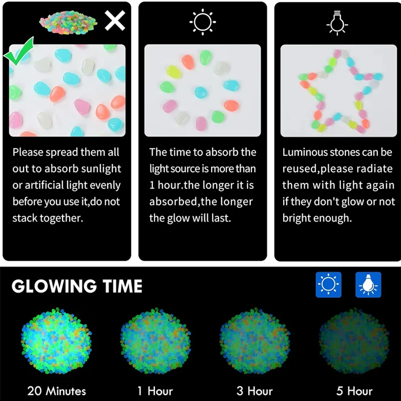100 stuks kleurrijke gloeiende rotsen voor aquariumdecoratie Glow in The Dark kiezels