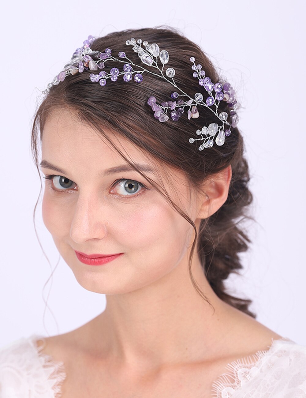 Joyería brillante hecha a mano para el pelo de Cristal púrpura, accesorios elegantes para boda, accesorios elegantes para el cabello, banquete, bendición, de dama de honor para mujer