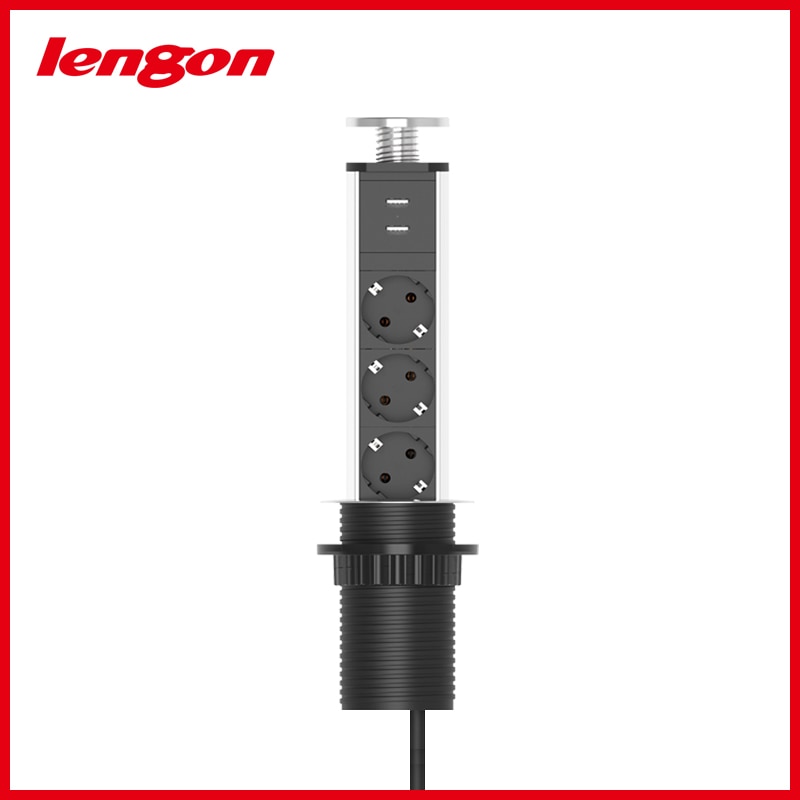 LENGON 16A PULL POP UP 3 Power Socket Kitchen Table Desktop Sockets Retractable Worktop EU Outlet With Child Protective Lock