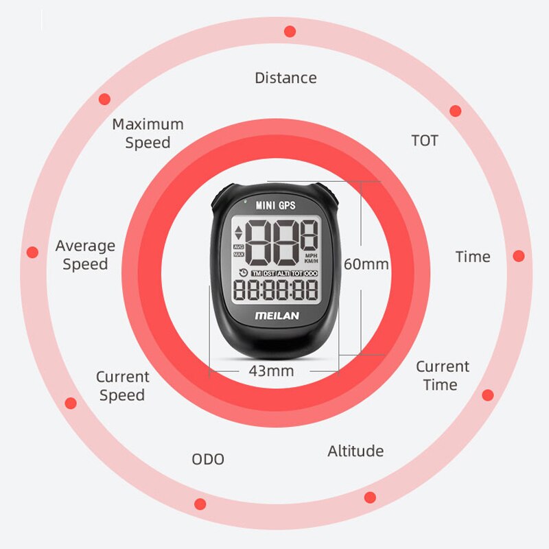 Meilan-MINI ordenador GPS para bicicleta, velocímetro, velocidad, altitud, DST, tiempo de paseo, inalámbrico, rojo, juvenil