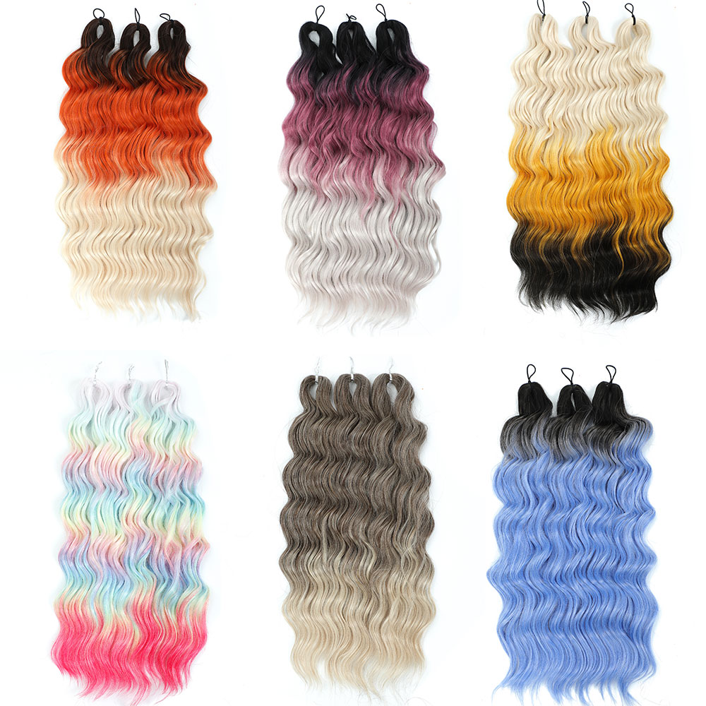 24" ANNA Water Wave Braiding Hair Extensions Synthetic Loose Deep Wave Curly Braid Hair Ombre Brown Rainbow Twist Crochet Hair