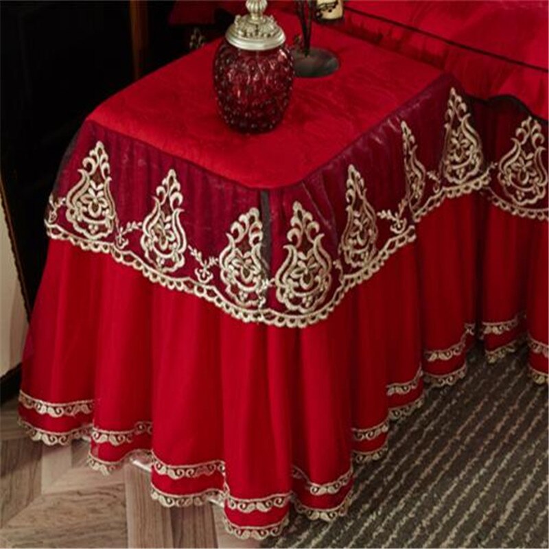 Euro-stil 50 x 60cm blonderdug altomfattende tykt borddæksel sengebord dekorativt bord støvdæksel flerfarvet: Rød