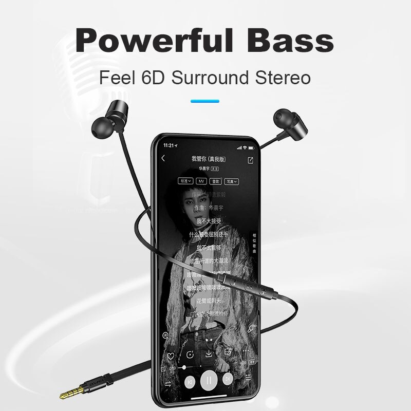 Awei L1 Verdrahtete Earpuds 3,5mm Stecker Bass HiFi Stereo umgeben Earbuds in-ohr Draht-Gesteuert Mikrofon Anruf musik Verdrahtete Kopfhörer