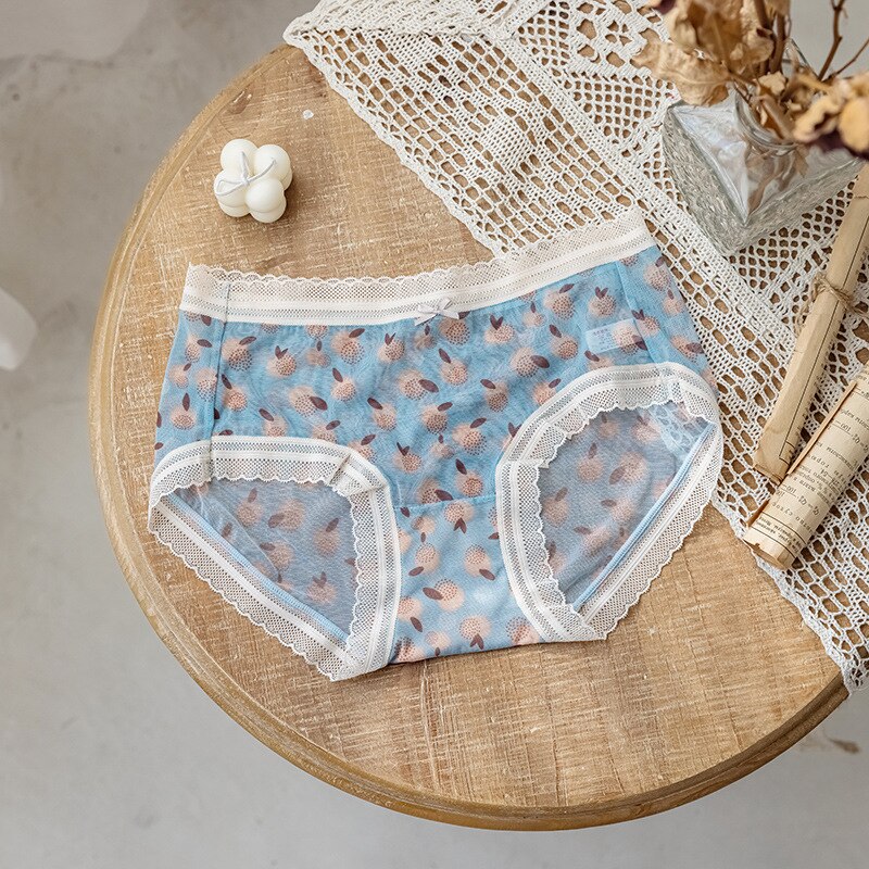 Sweet Fresh Floral lace Mid-rise Seamless Panties women summer Girly mesh Panties lingerie women Panties N685: N685 4