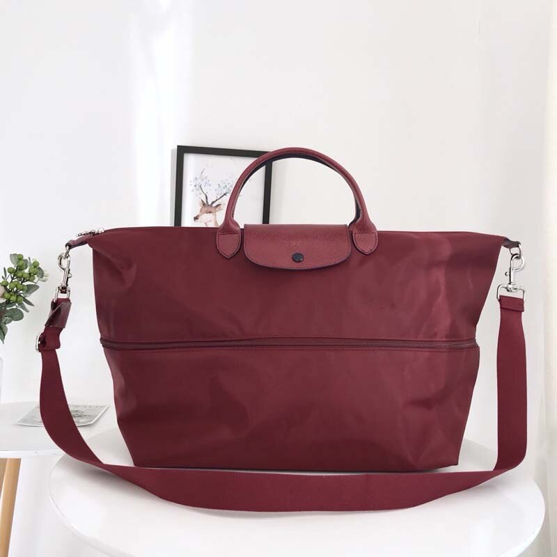 1911 Embroidered Horse Style Folding Travel Bag Large Short Handle Single Shoulder Crossbody Travel Bag: New wine red