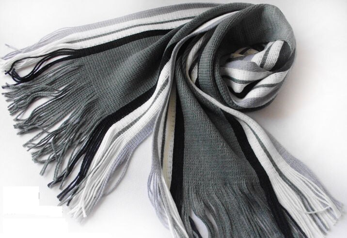 Men Classic Cashmere Scarf Winter Warm Soft Fringe Striped Tassel Shawl Wrap striped scarf men scarves: Gray