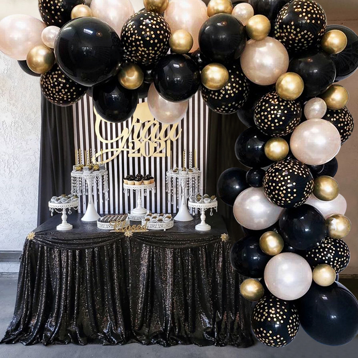 Kit de arco de Globos, guirnalda de Globos de látex negro dorado cromado para boda, de graduación, decoraciones para de cumpleaños