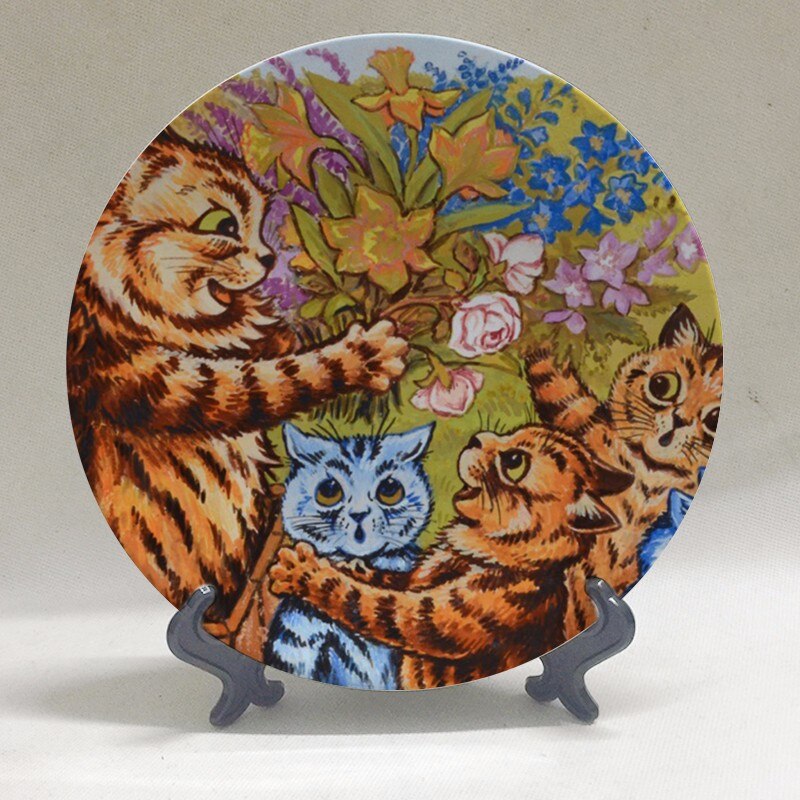 Louis Wain anthropomorphic cats Kaleidoscope Cats wall decorative hanging plate artistic ceramic craft background decoration: F
