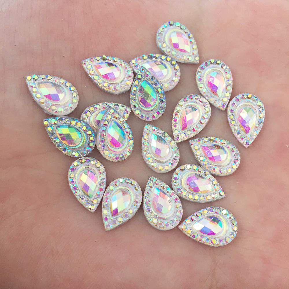 100 stks AB Hars 7*12mm Pauw Teardrop Plaksteen strass Bruiloft Versiering diy applicaties SK21 * 2: White