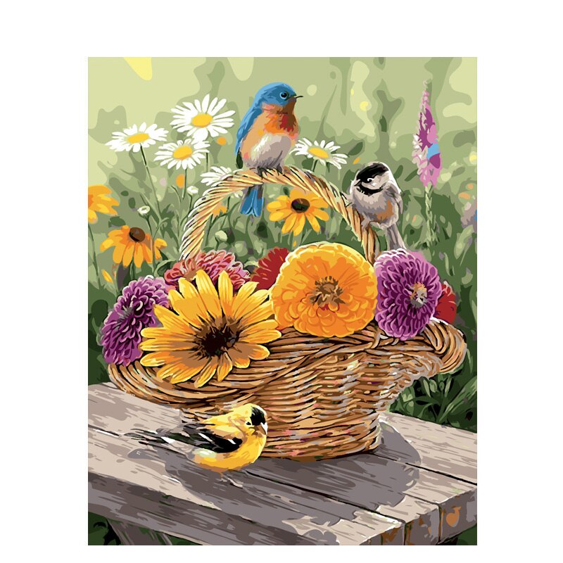 GATYZTORY Paint By Numbers For Adults Children DIY HandPainted Oil Painting Birds And Flowers Picture Paint Home Decoration: 40x50cm diy frame