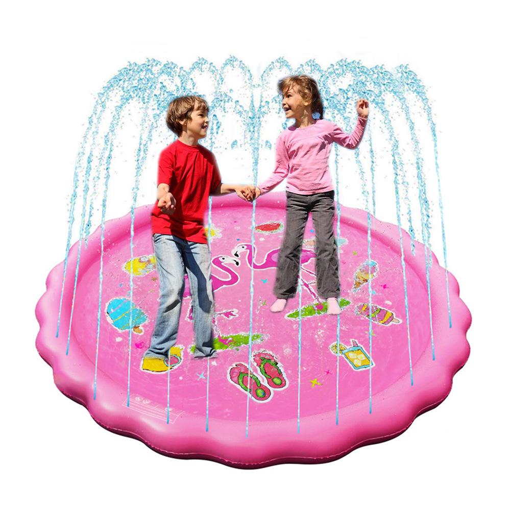 Tapis de jeu gonflable pour pelouse, 170cm tapis d'arrosage épais et écologiques, rose, pour l'extérieur, pour l'été