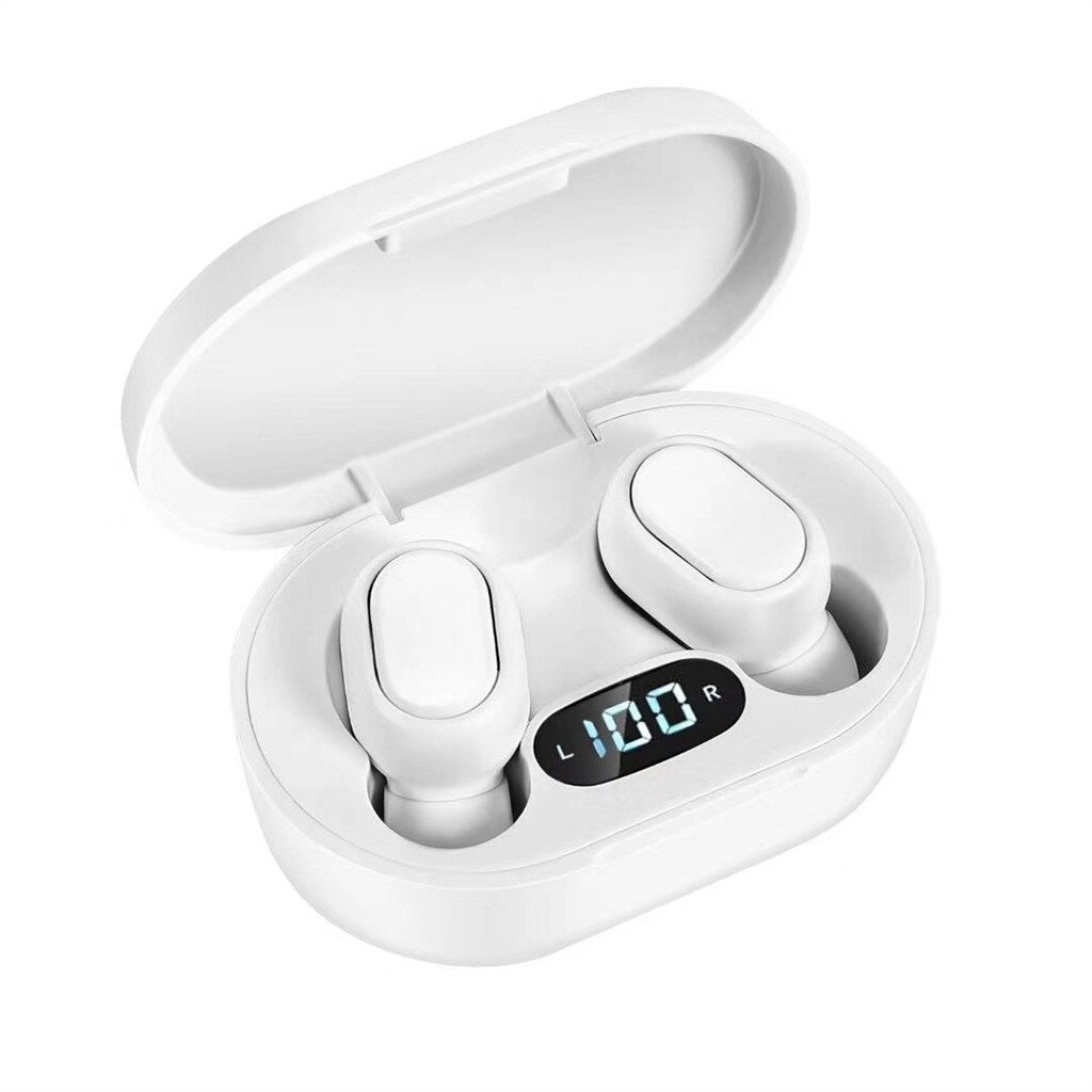 E7S-auriculares inalámbricos con Bluetooth, dispositivo de audio con cancelación de ruido, pantalla LED, a prueba de agua, con estuche de carga: White