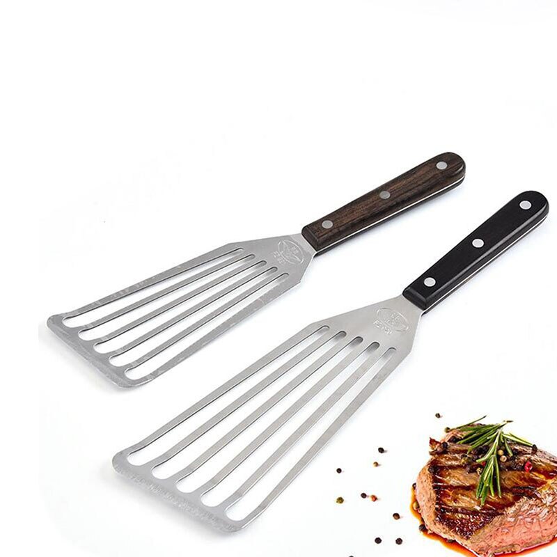 Kitchen Non-slip Stainless Steel Frying Spatula Leaky Shovel Fish Slice Cookware Wood Non-slip Rust-proof Great For Everyday Use
