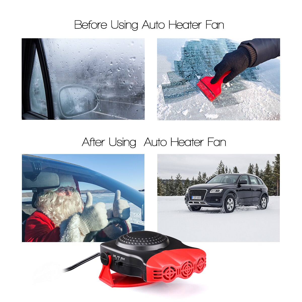 VETOMILE-ventilador calefactor automático 2 en 1, desnebulizador de coche, 12V, con soporte, descongelación y desnebulización