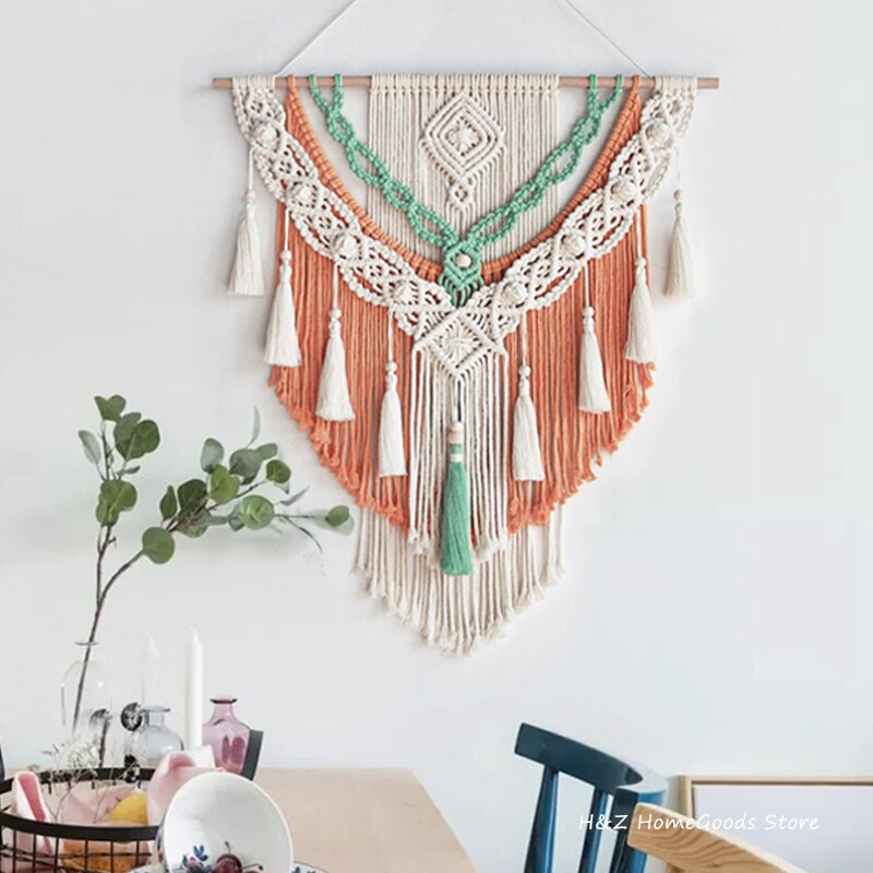 Handvävda färgmönster macrame vägghängande konst vävda bohemiska hantverk dekoration underbara gobelänger för hem sovrum 60*75cm