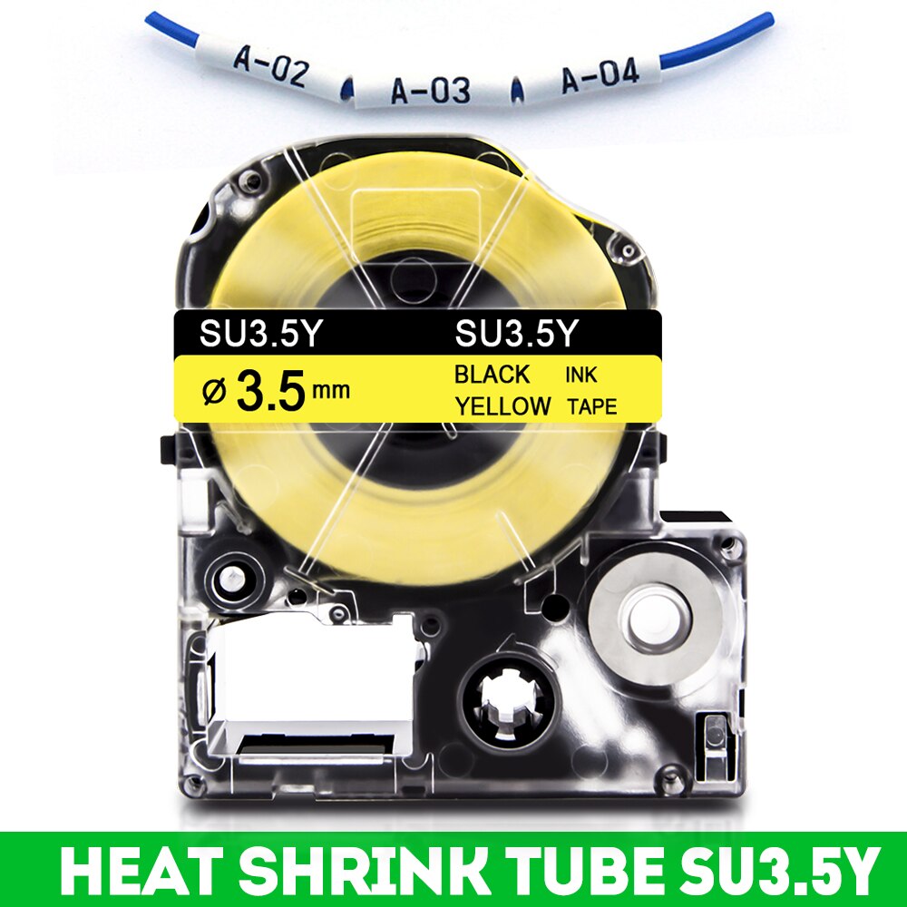 Compatible Epson Heat Shrink Tube Tapes SU5S SU5Y LA-4WBA5 LA-4YBA5 for Epson Kingjim LabelWork LW-300 LW-400 LW-500 Labeller: 3.5mm Yellow
