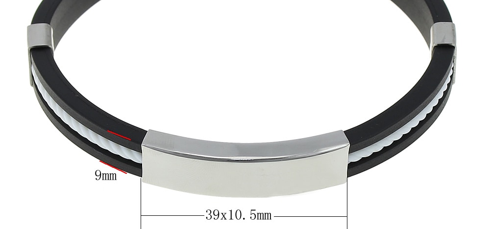 men Punk Bracelet Cuff Bracelet Stainless Steel Men's steel Hand Strap Black Silicone Rubber Bracelet