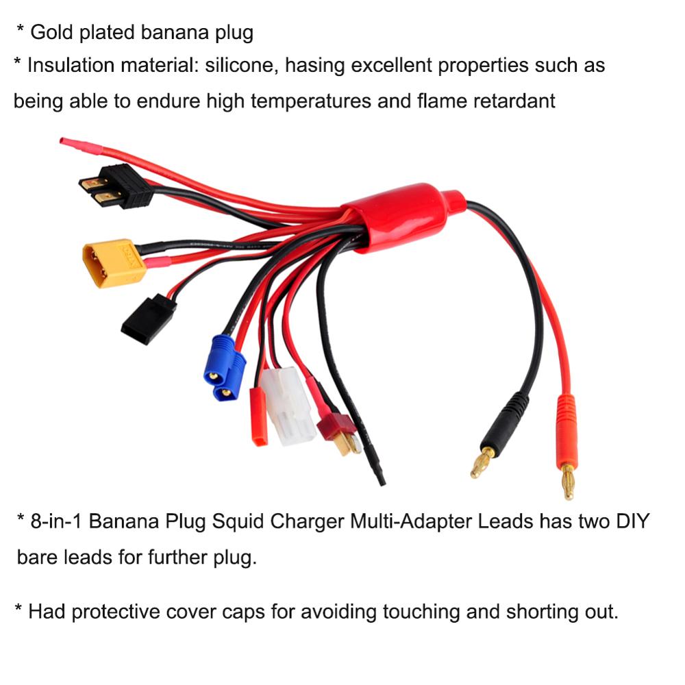 8 in 1 RC Lipo Battery Charger Adapter Connector Splitter Cable Convert Wire for TRX, Tamiya, EC3, JST, Futaba, XT60, T- Dean